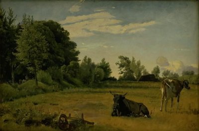 Deux vaches dans un champ près du manoir de Vognserup, Zélande - Johan Thomas Lundbye
