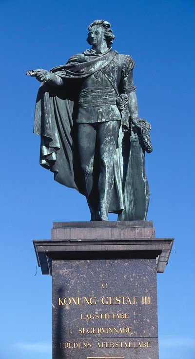Statue du roi Gustave III sculptée en 1799 en mémoire du roi assassiné en 1792, Gamla Stan (La Vieille Ville), Stockholm, Suède - Johan Tobias Sergel