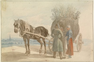 Paysans autrichiens avec un cheval et une charrette, avec une vue de Vienne au loin - Johann Adam Klein