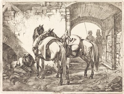 Chevaux cosaques dans une cour - Johann Adam Klein