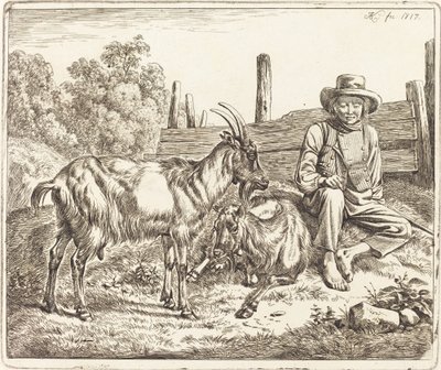 Garçon berger avec deux chèvres - Johann Adam Klein