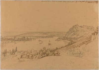 Vue de Coblence avec le Rhin et la forteresse Ehrenbreitstein (recto) ; Vue du château de Heidelberg (verso) - Johann Adam Klein