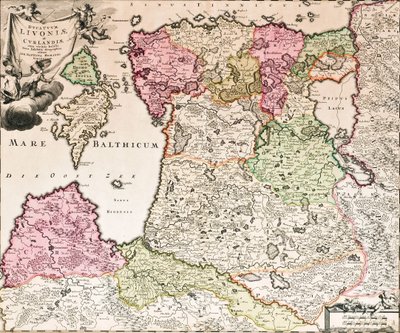 La mer Baltique de : Baltikum Ducatuum Livoniae et Curlandiae cum vicinis Insulis Nova Exhibitio Geographica, vers 1720 - Johann Baptista Homann