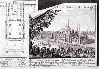 Plan et vue de la mosquée Süleymaniye, Istanbul, de 
