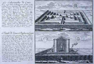 Le Labyrinthe en Crète et le Temple de Vénus, Paphos, Chypre, tous deux tirés de dessins trouvés sur des monnaies romaines anciennes de 