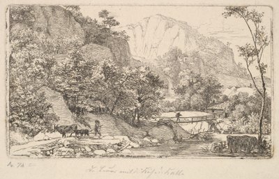 Paysanne avec vache et veau, dans l