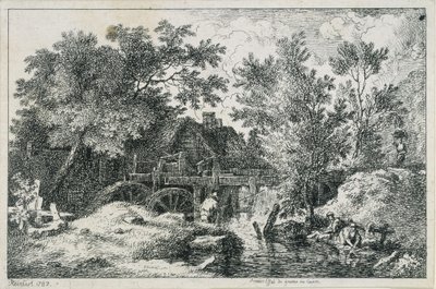 Paysage avec moulin à eau (premier essai de gravure sur cuivre) - Johann Christian Reinhart