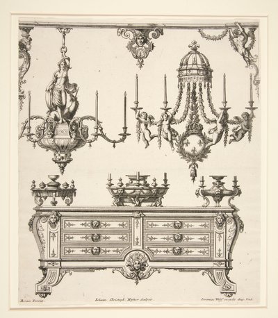 Feuille de Commodes et Lustres - Johann Christoph Hafner