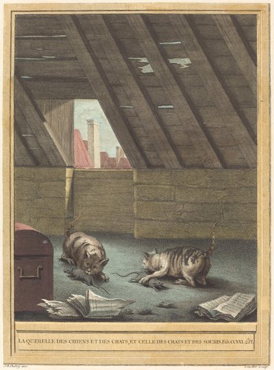 La querelle des chiens et des chats et celle des chats et des souris - Johann Christoph Teucher after Jean Baptiste Oudry