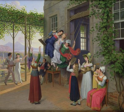 Jeunes jouant sur une balançoire dans un jardin près de Naples - Johann Erdmann Hummel
