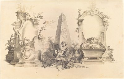 Cartouche moderne avec emblèmes de la mort - Johann Esaias Nilson