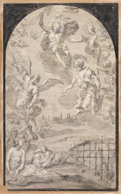 Saint intercédant auprès du Christ pour ne pas lancer la foudre sur la ville d