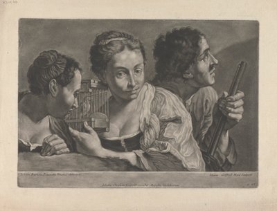 Deux femmes écoutant un oiseau, avec un homme tenant un fusil - Johann Gottfried Haid