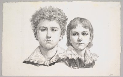 Portrait des enfants Rabe : Hermann, 14 ans et Edmond, 7 ans, verso : épreuve avant correction..., 1822 - Johann Gottfried Schadow