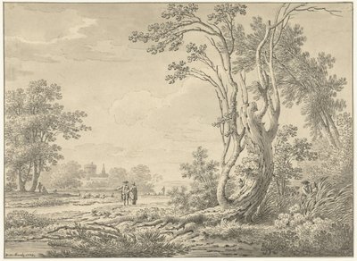 Paysage méridional avec château, bétail et promeneurs - Johann Heinrich Muntz