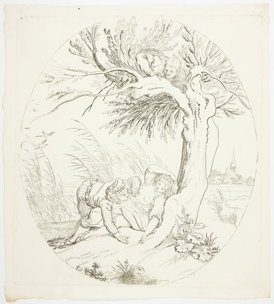 Homme inobservé espionnant des amants allongés - Johann Heinrich Ramberg