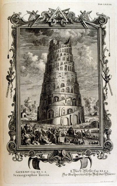 Plan de la tour de Babel vu de côté - Johann Jakob Scheuchzer