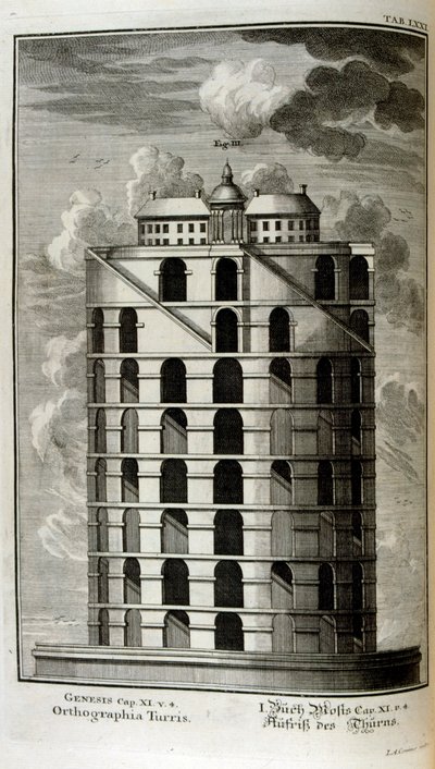 Plan de la tour de Babel vu de côté - Johann Jakob Scheuchzer