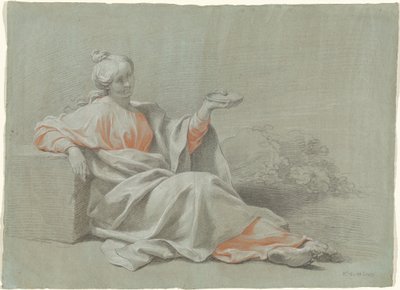 Jeune femme avec un bol, assise en plein air - Johann Justin Preissler