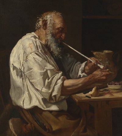 Vieux paysan allumant une pipe, c.1660 - Johann Karl Loth