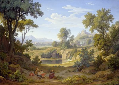 Paysage italien avec un pèlerin et des rustiques - Johann Martin von Rohden