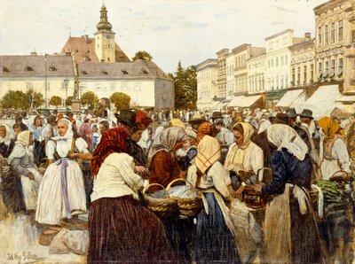 La place du marché, Misfrau (huile sur toile) - Johann Nepomuk Geller