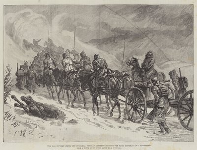 La guerre entre la Serbie et la Bulgarie, artillerie serbe traversant les montagnes de Ploca sous une tempête de neige - Johann Nepomuk Schonberg
