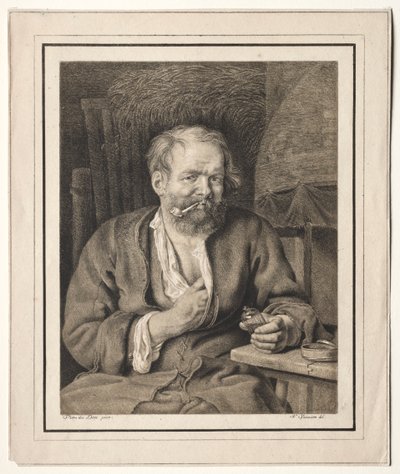 Paysanne assise à une table, fumant une pipe - Johann Nepomuk Strixner