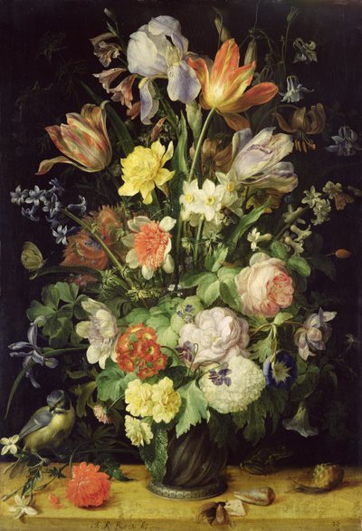 Nature morte avec fleurs et mésange bleue - Johann Rudolf Byss