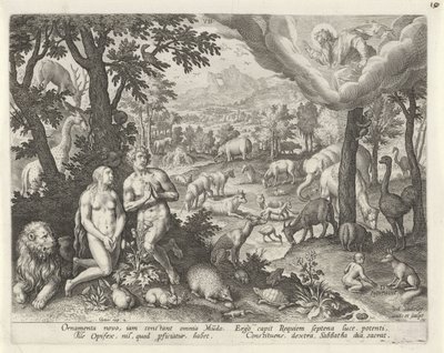 Dieu le Père bénit Adam, Ève et les animaux (Création du monde) - Johann Sadeler (I)