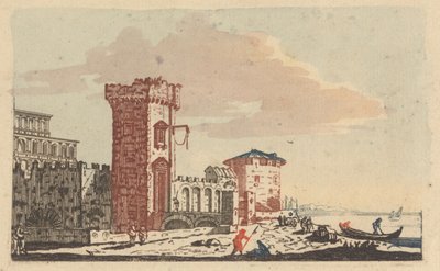 Châteaux, ruines et paysages marins - Six gravures en couleur - Johann Teyler