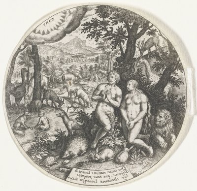 Dieu parle avec Adam et Ève dans le Paradis - Johann Theodor de Bry