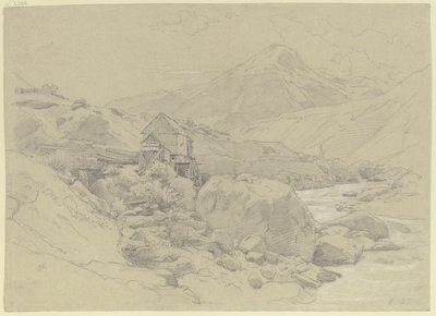 Moulin à eau dans un paysage montagneux - Johann Wilhelm Schirmer