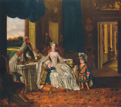 La reine Charlotte dans la salle de bain avec le prince et le duc en costume, vers 1766, 1948 - Johan Joseph Zoffany