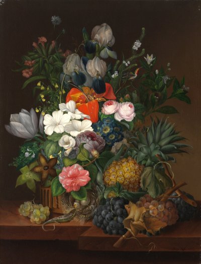Nature morte avec un lézard et des fleurs - Johanna Salm Reifferscheidt