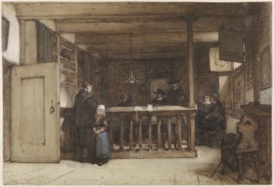 Jour de paie : La salle des navires dans le tribunal de Nieuw-Loosdrecht, décorée de personnages du XVIIe siècle - Johannes Bosboom