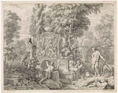 Paysage avec une fontaine et Diane et ses nymphes (Bijbelse, mythologische en allegorische voorstellingen) - Johannes Glauber
