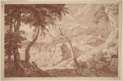 Paysage montagneux avec deux hommes au repos - Johannes Glauber
