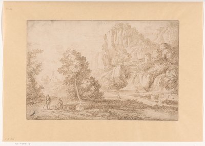 Paysage de montagne avec un pont sur une cascade - Johannes Glauber