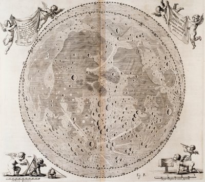 Première carte détaillée de la Lune dessinée en 1647 par Johann Hevelius, impression tirée de l