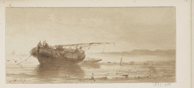 Navire avec voile abaissée sur une rivière - Johannes Hilverdink