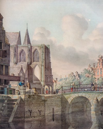 Scène fluviale continentale avec pont et église, XVIIIe siècle - Johannes Huibert Prins