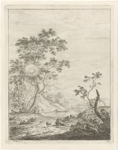 Paysage montagneux avec berger et bétail - Johannes Janson