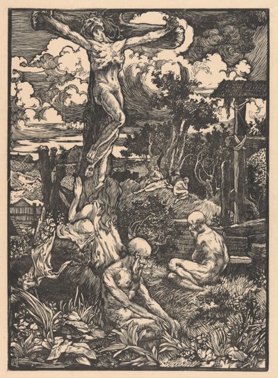Homme crucifié dans un paysage vallonné - Johannes Josephus Aarts