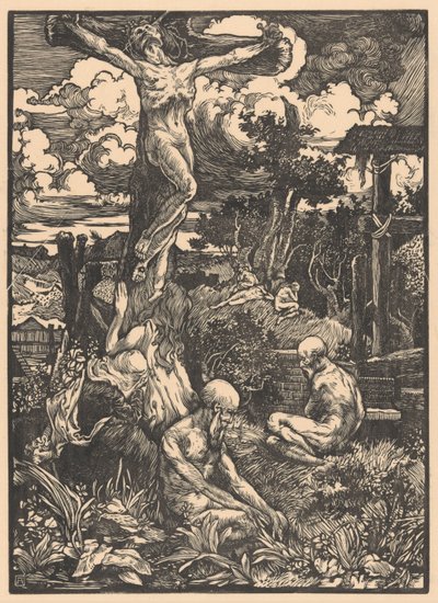 Homme crucifié dans un paysage vallonné - Johannes Josephus Aarts