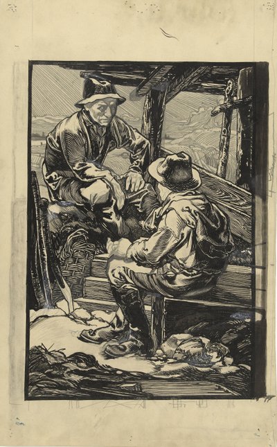 Deux ouvriers de digue dans une cabane en planches - Johannes Josephus Aarts