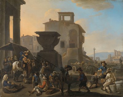 Marché italien avec un dentiste charlatan - Johannes Lingelbach