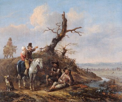 Paysage avec voyageurs se reposant et couple à cheval, 17e siècle - Johannes Lingelbach