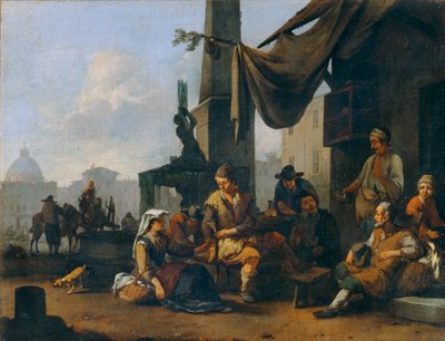 Paysans italiens buvant à la porte d