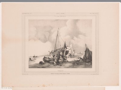 Côte hollandaise avec bateaux et personnes - Johannes Lodewijk Riedel